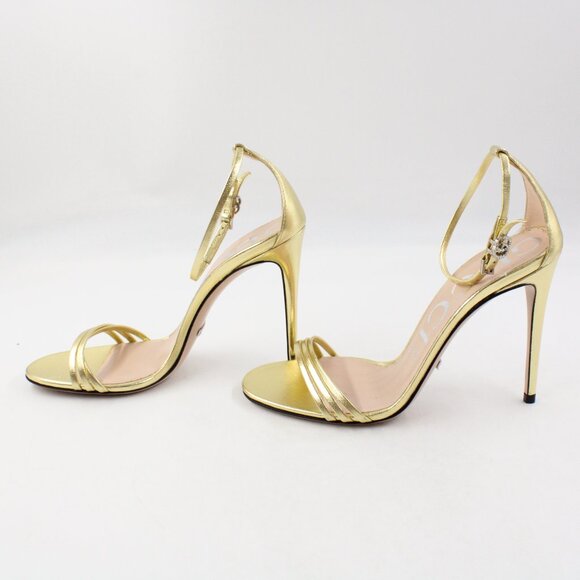 Pre-Owned Authentic Gucci Ilse Metallic Leather Heels in Gold IT Size 37.5 - Picture 3 of 15